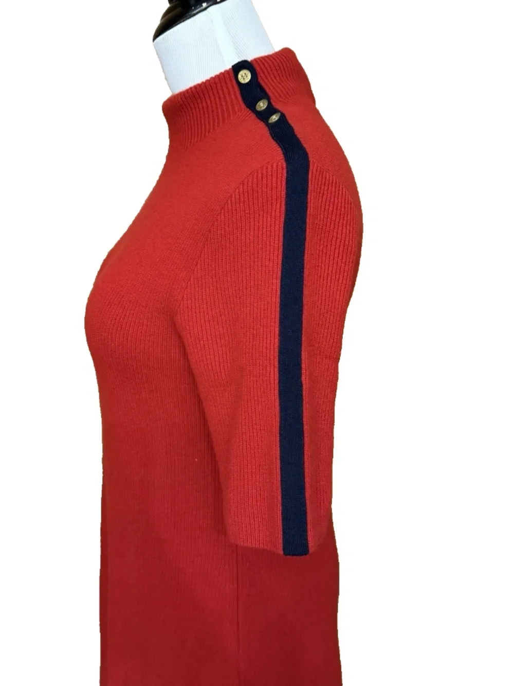 Tory Burch Sardy Red Sweater Dress Women Size L Merino Wool Stripe Mock Neck NWT